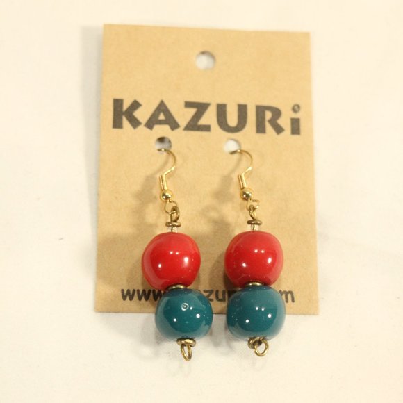 Kazuri Jewelry - KAZURI Handmade Beaded Red and Green Earrings Sz OS